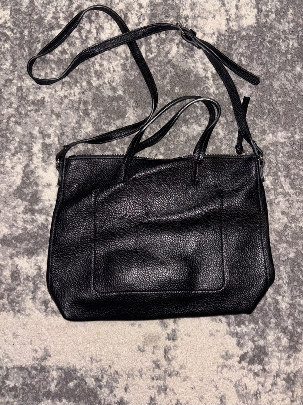 Classic Black Pebbled Leather Tote with Crossbody Strap